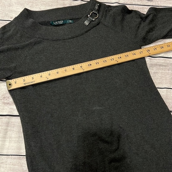Lauren Ralph Lauren Charcoal Grey Sweater with Leather stamp on‎ Collar Sz L - Picture 5 of 5